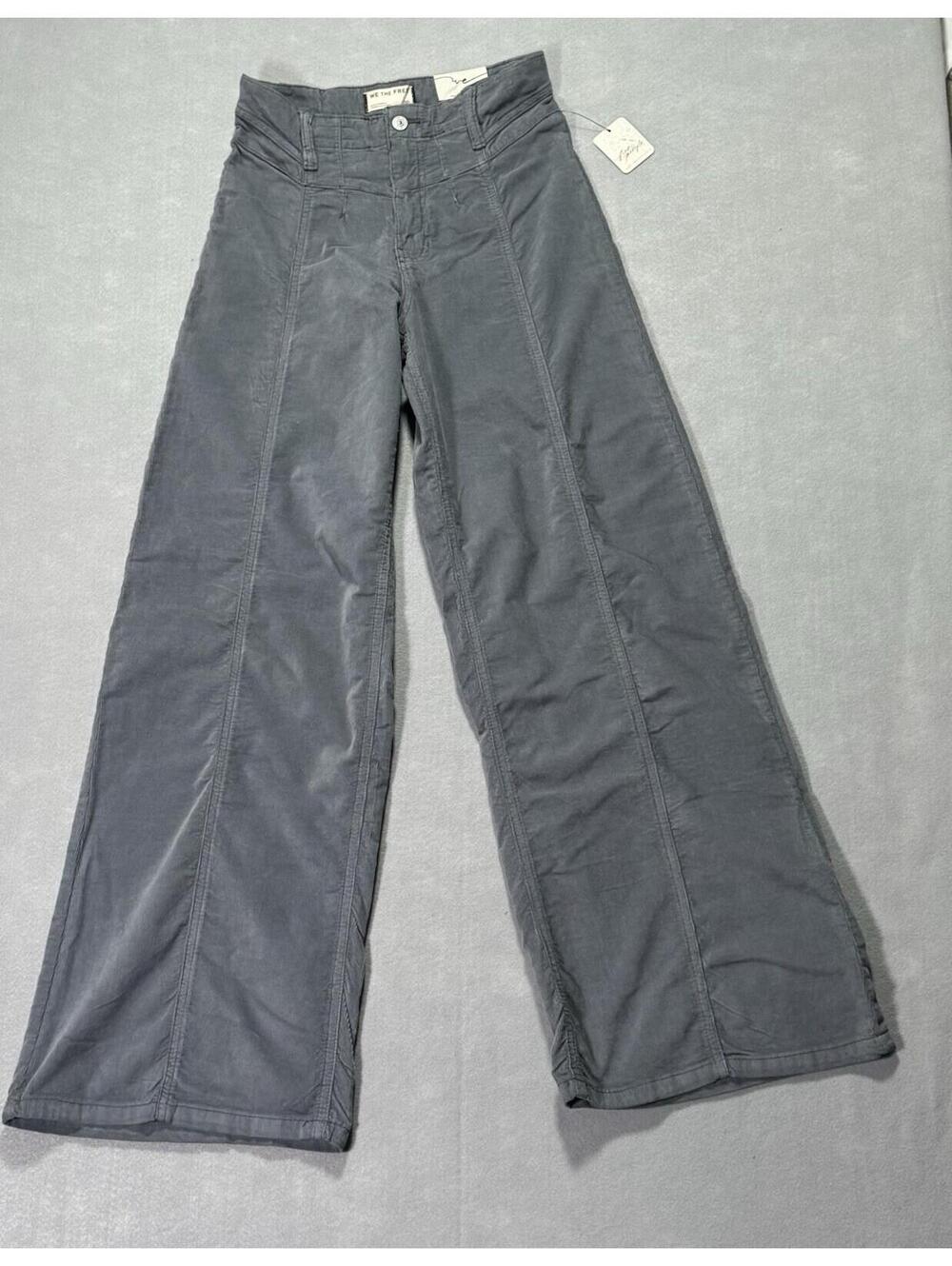 We The Free Women's Wide-Leg Corduroy Pants Light Grey High Rise Pockets -26 - Picture 1 of 9